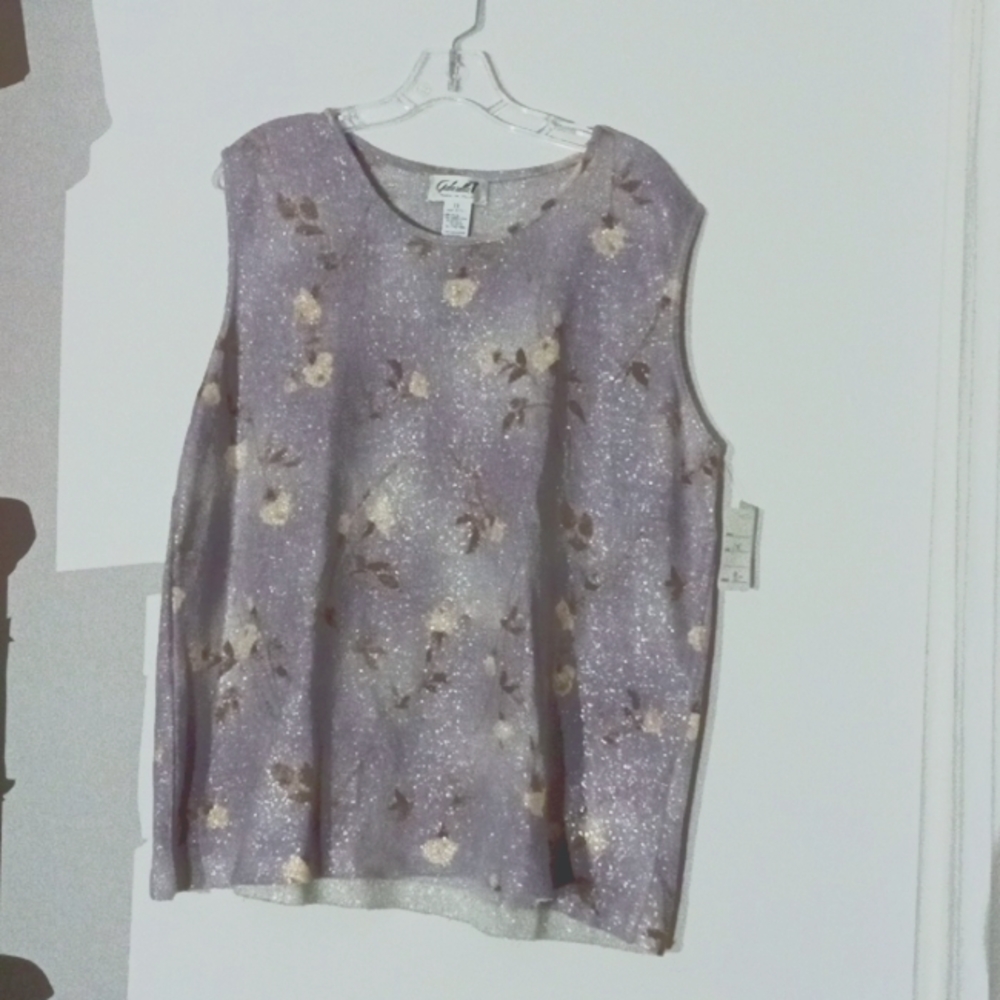 Vtg Gabriella T. Italy Sparkly Knit floral Top 1X EUC